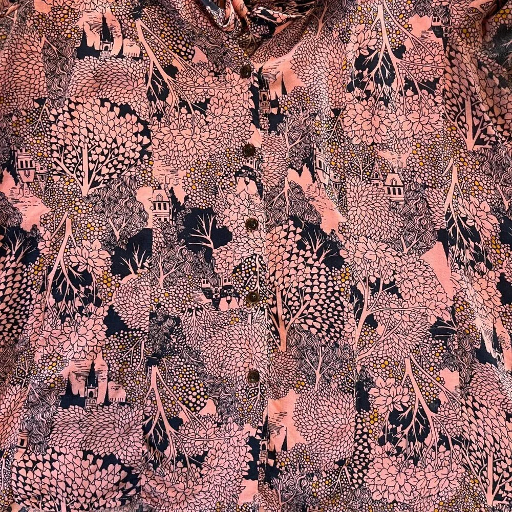 Anthropologie 52 Conversations Colloquial Necktie Blouse 2 Castle Forest Print - Picture 7 of 7